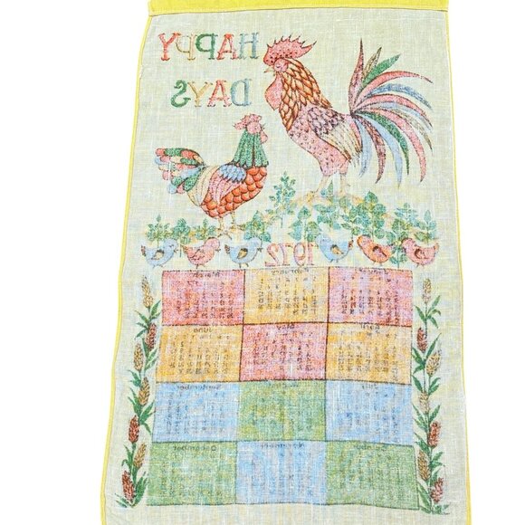 1972 Retro Rooster Linen Calander Tea Towel - Picture 7 of 8